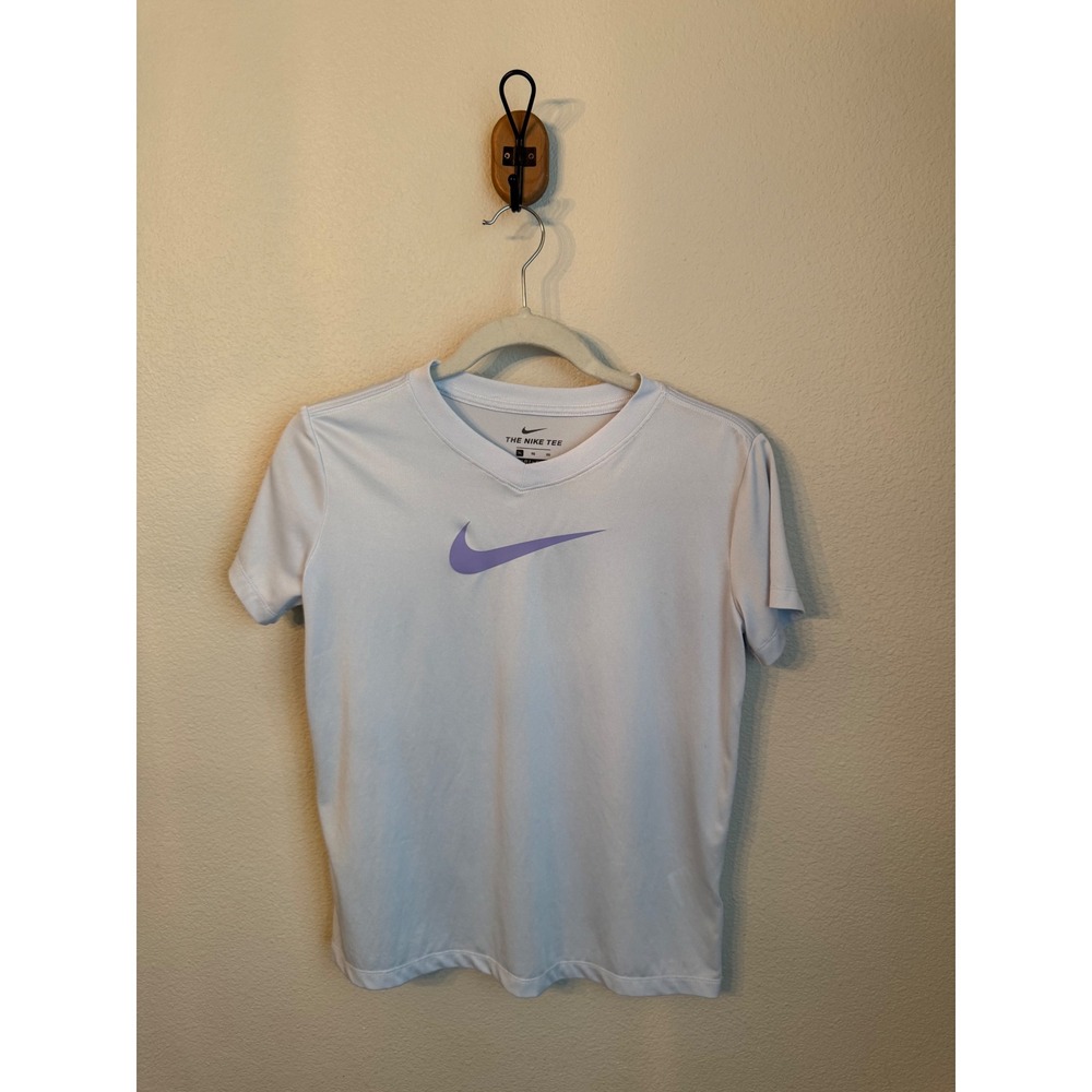 Nike Dri-FIT V-Neck Tee Kids XL Light Blue & Purple Swoosh Activewear Shirt